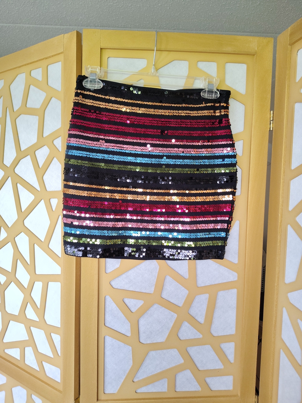 Express Multicolor Sequin Striped Mini Skirt